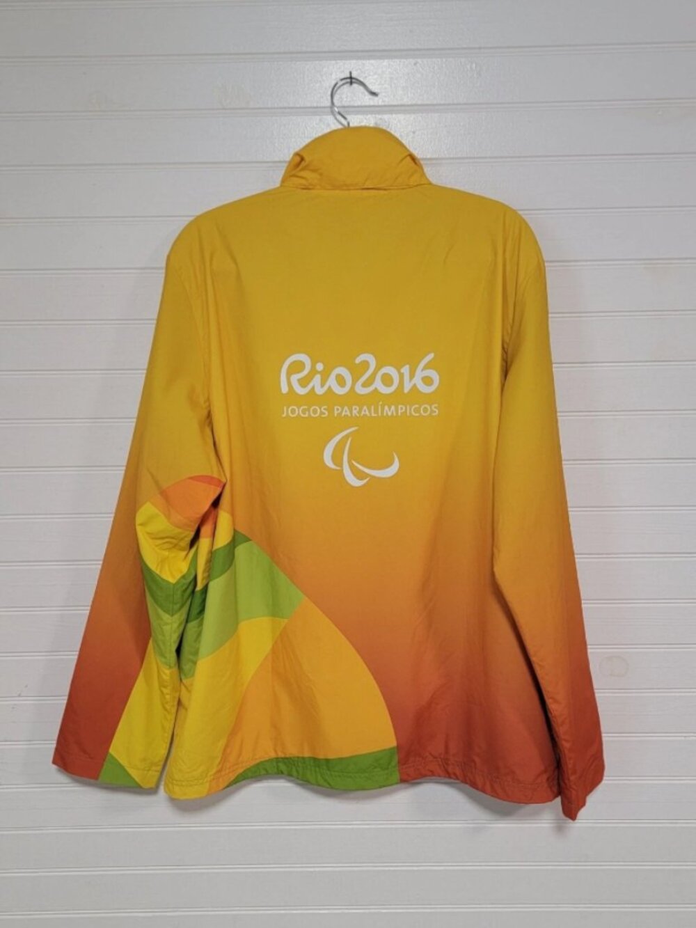 Rio 2016 Olympics Jacket Mens Large Volunteer Hooded Windbreaker Zip Yellow 360 - Picture 2 of 8